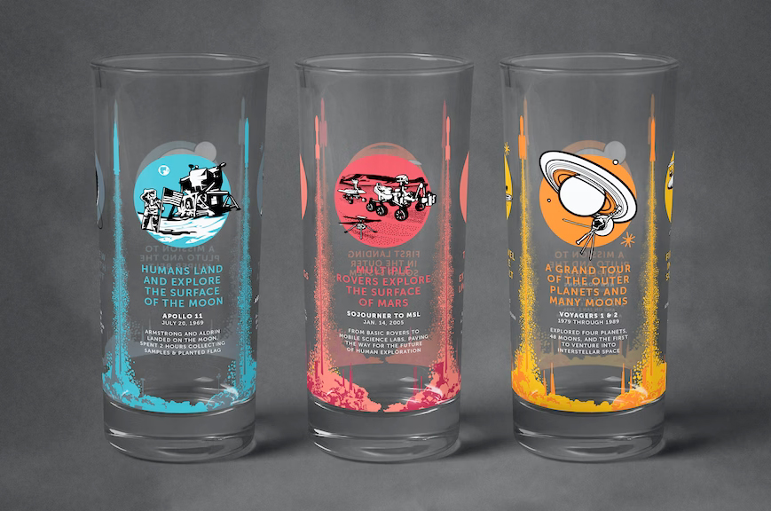 Drinkware with a twist of space history: New ‘Milestones in Space’ glass tumblers