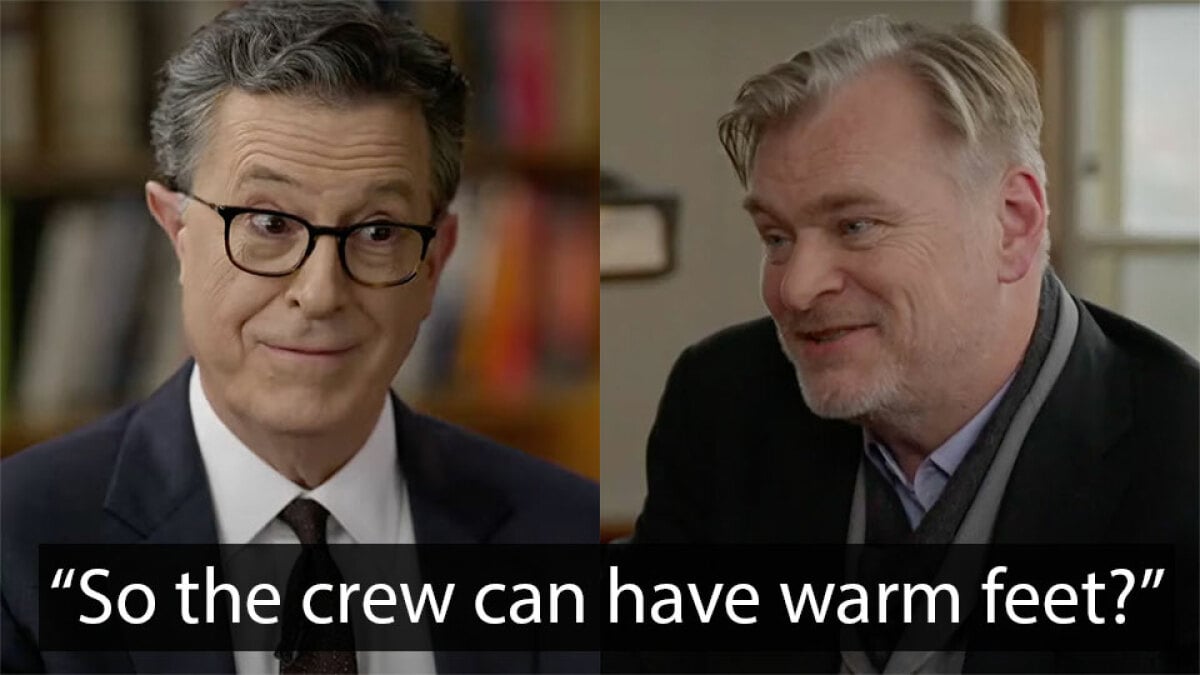 Stephen Colbert asking Christopher Nolan about his ‘no Uggs on set’ rule is peak journalism