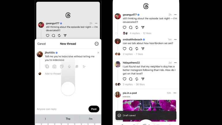 Threads Tests Post Drafts and Integrated Camera In-Stream