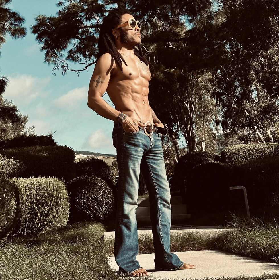 Lenny Kravitz Shows Off His Sculpted Chest and Abs in a Shirtless Photo